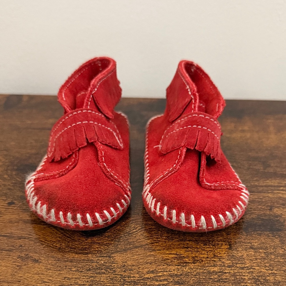 Minnetonka Kids Moccasins in Vibrant Red
